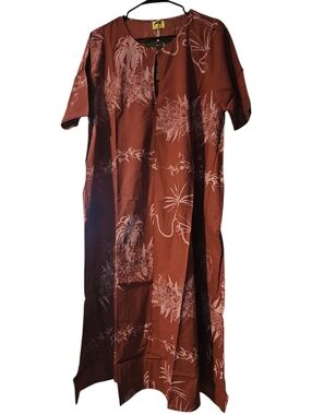 KEALOPIKO KEYHOLE MAXI DRESS - SIZE XL - KUAHU PRINT - MAROON COLOR